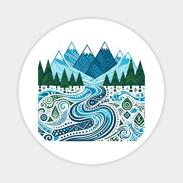 Tribal Mountains Pacific Northwest Magnet by JohnTy